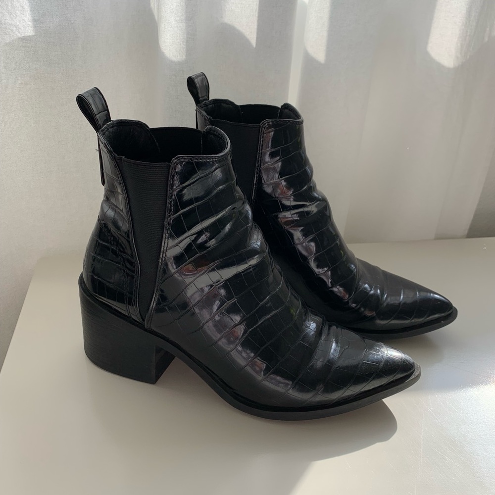 Black crocodile booties